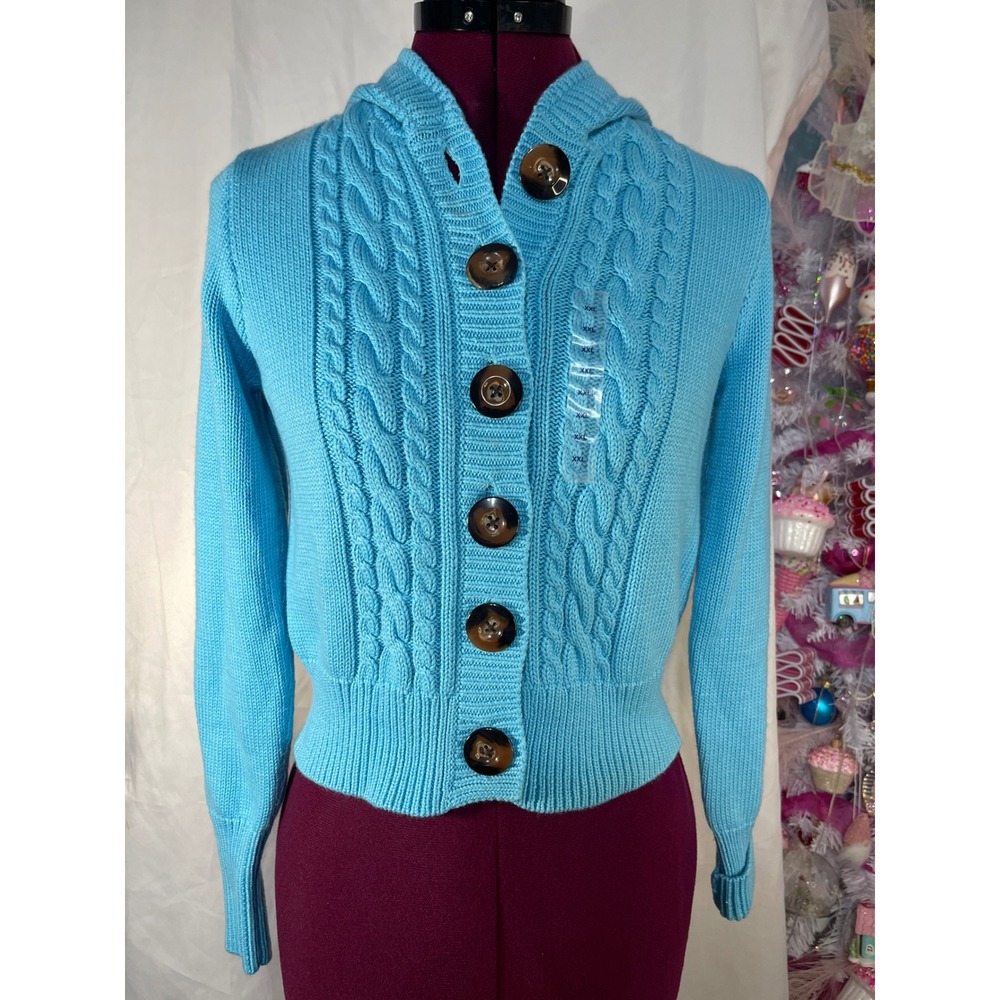 Gap Cardigan Kids XXL 14-16 Blue Good Hooded Cable Knit Button‎ Up Sweater